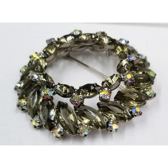 Juliana D & E  2.5 “ Gray AB Aurora Borealis Crystal  DoubleTiered Brooch - Picture 3 of 4
